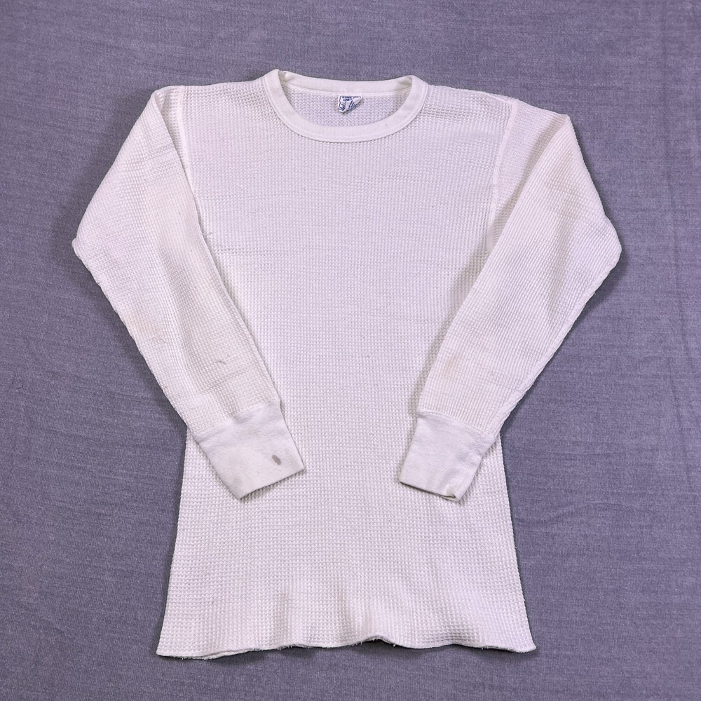 Vintage J.E. Morgan Boys White Crewneck Long Sleeve Waffle Thermal T-Shirt Sz L